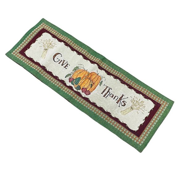 Give Thanks Pumpkin Fall Harvest 36in Tapestry Table Runner Artist Cindy Shamp - Picture 1 of 3